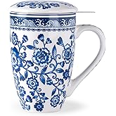 AmorArc Porcelain Tea Mug with Infuser and Lid, 18 Oz Tea Cup with Handle for Loose Leaf Tea, Gift for Tea Lovers of Men and Women