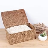 FEILANDUO Wicker Shelf Baskets with Lid Seagrass Storage Box Medium Coffee view 4