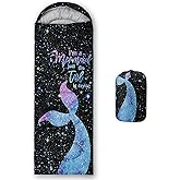 Datura home Kids Sleeping Bag for Boys Girls,Sparkle Mermaid Print-Lightweight Warm Portable Outdoor Indoor-Waterproof Cold Weather Resistant Sleeping Bag for Camping Hiking(Mermaid)