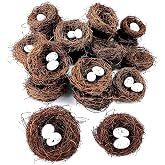 GXXMEI 24PCS/Set Small Faux Bird Nest with Eggs for Crafts, Artificial Rattan Birds Nest for Easter Wedding Home Party Christmas Tree Decoration (8pcs Mixed Small Size Nest, 16pcs Eggs)