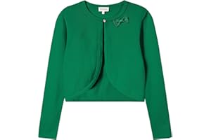 TRENDSTITCH Girls' Cropped Long Sleeve Knitted Bolero Cardigan with Bowknot Button Closure - Kids' Shrug Sweater Jacket Outwear