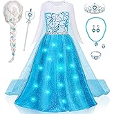 G.C Girls Light Up Princess Dress Costume Toddler Princess Dress Up with Cape Kids Wig Crown Toys Halloween Cosplay
