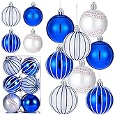 Norme 12 Pcs 2.4 Inch Christmas Baseball Ornaments Blue and White Sport Themed Ball Plastic Large Glittering Hanging Decorations for Christmas Tree Decorations Baseball Fans Holiday Party Supplies