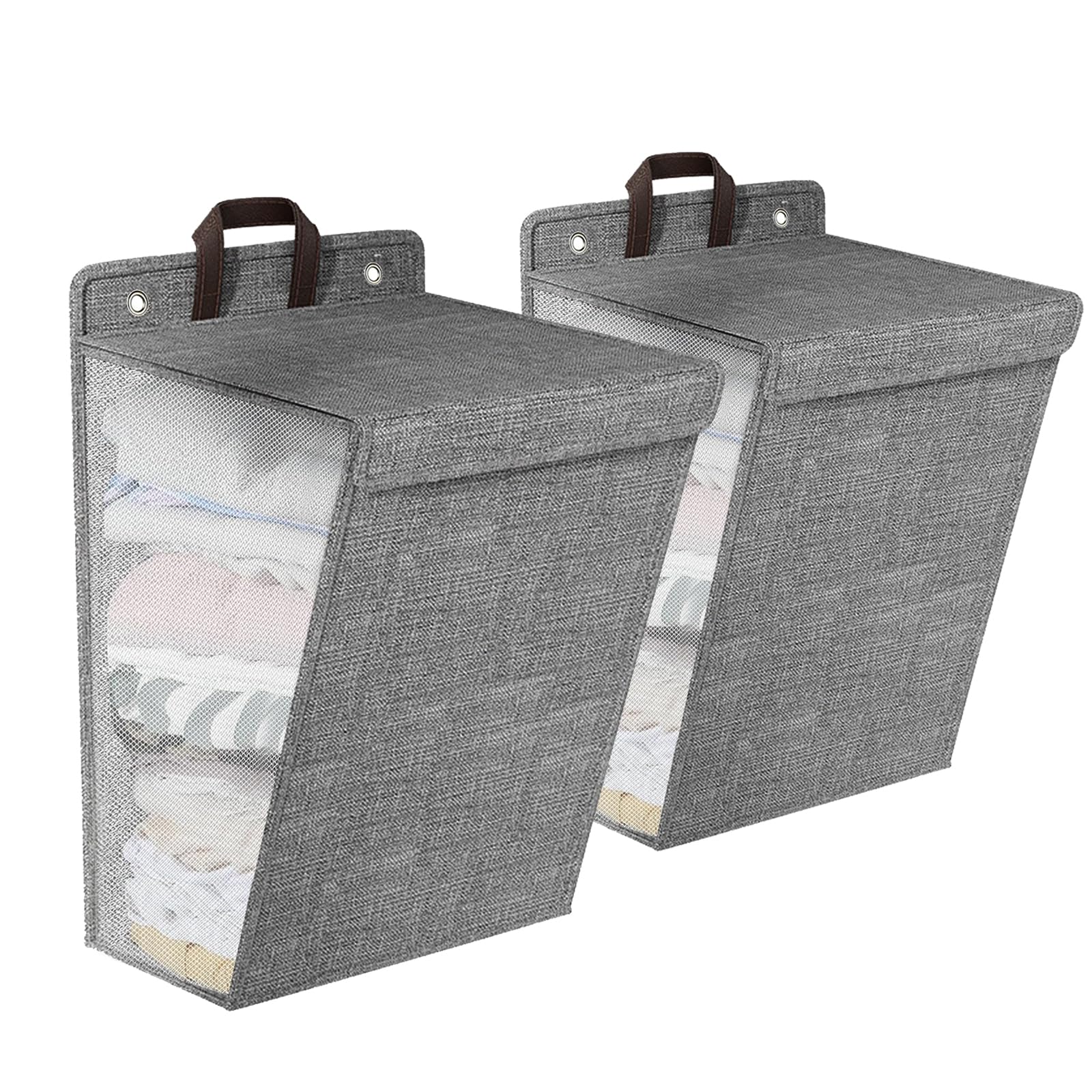 Gzsekken Hanging Laundry Hamper, 2 Pack Collapsible Laundry Bags, Large Laundry Hamper Bagsket Portable with Handle, Mesh Heavy Duty Hanging Space Saving Laundry Bag Over The Door Hamper, Grey