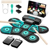 CAHAYA Electronic Drum Set Portable Electric Practice Pad Set 9-Pads | Dual Speakers Roll-Up Electric Drum Pad Set with MIDI Pedals Sticks for Practice Music Games Ideal Beginner Gift