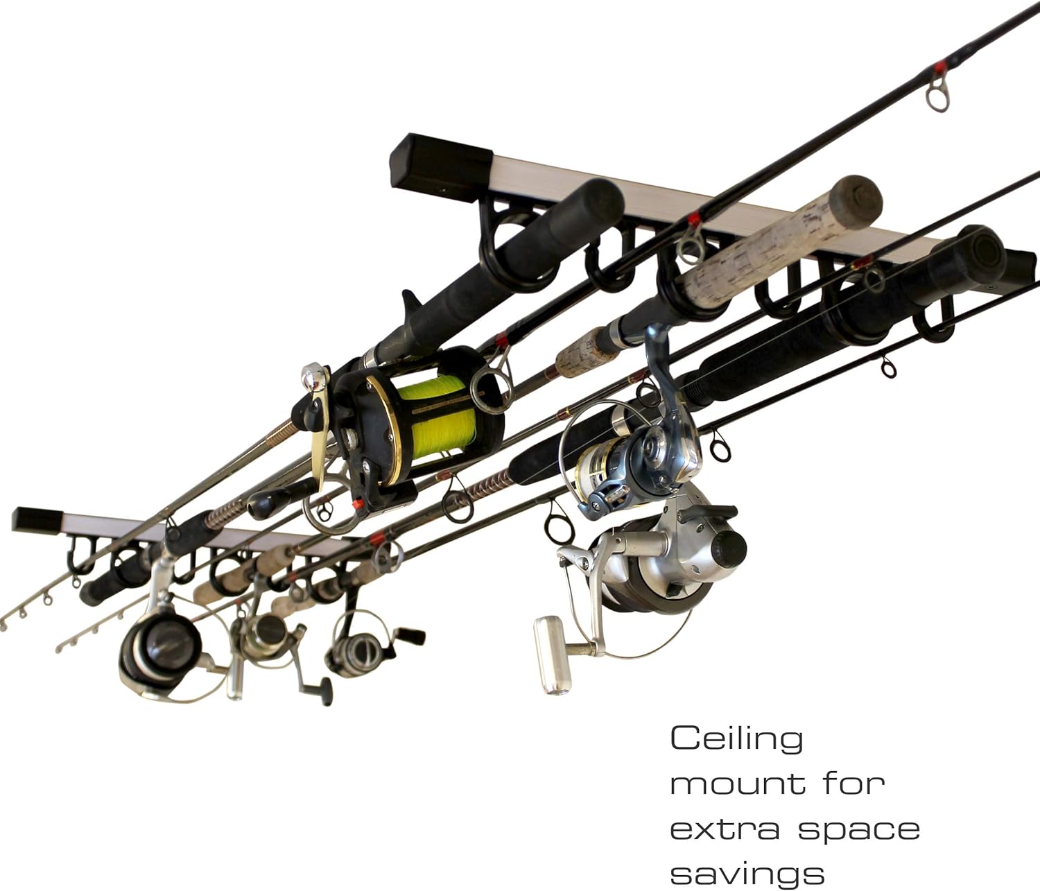 Rush Creek Creations 3-in-1 Aluminum 10 Fishing Rod Storage Wall/Ceiling Rack: Sports & Outdoors