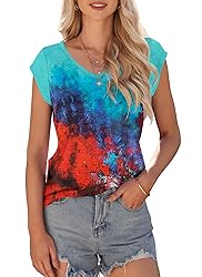 AUSELILY Womens Cap Sleeve T-Shirt Casual Loose Fit