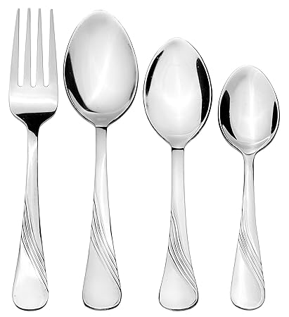 Amazon Brand - Solimo 24 Piece Stainless Steel Cutlery Set, Waves (Contains: 6 Table Spoons, 6 Tea Spoons, 6 Forks, 6 Dessert Spoons)