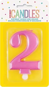 Unique Dazzling Metallic Pink Number 2 Birthday Candle 1 Pc view 2
