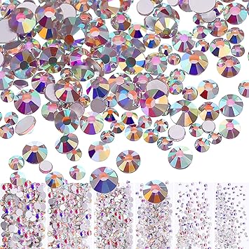 Bememo Bememo 3456 Pieces Nail Crystals AB Nail Art Rhinestones Round Beads Flatback Glass Charms Gems Stones, 6 Sizes for Nails Decoration Makeup Clothes Shoes (Crystal AB, Mixed SS4 5 6 8 10 12)