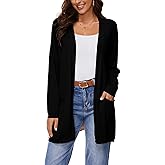 BERESIA Women's 100% Cotton Lightweight Open Front Cardigans with Pockets Oversized Knit Casual Sweaters Outwear