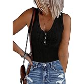 MEROKEETY Women's Ribbed Tank Top Sleeveless Bodysuits Summer 2026 V Neck Button Body Suit Tummy Control Tshirt