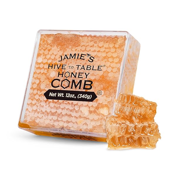JAMIE’S HIVE TO TABLE 100% RAW HONEYCOMB, 12 OZ – ALL-NATURAL PURE GEORGIA HONEYCOMB, NO ADDITIVES OR PRESERVATIVES, NON-GMO