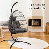 VITA5 Hanging Egg Chair Indoor Outdoor with Frame Polyrattan Cushion Dark Grey view 6