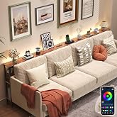 BROTTAR 102.4" Long Behind Couch Table with LED Lights, Outlet &amp; Bookcase | Narrow Sofa Table Behind Couch, Wood Console Tables with Storage, Entryway Table for Hallway, Living Room, Rustic Brown