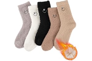 COOVAN Womens Fuzzy Socks Cozy Fluffy Winter Warm Slipper Cabin Plush Soft Home Sleeping Socks 5 Pairs