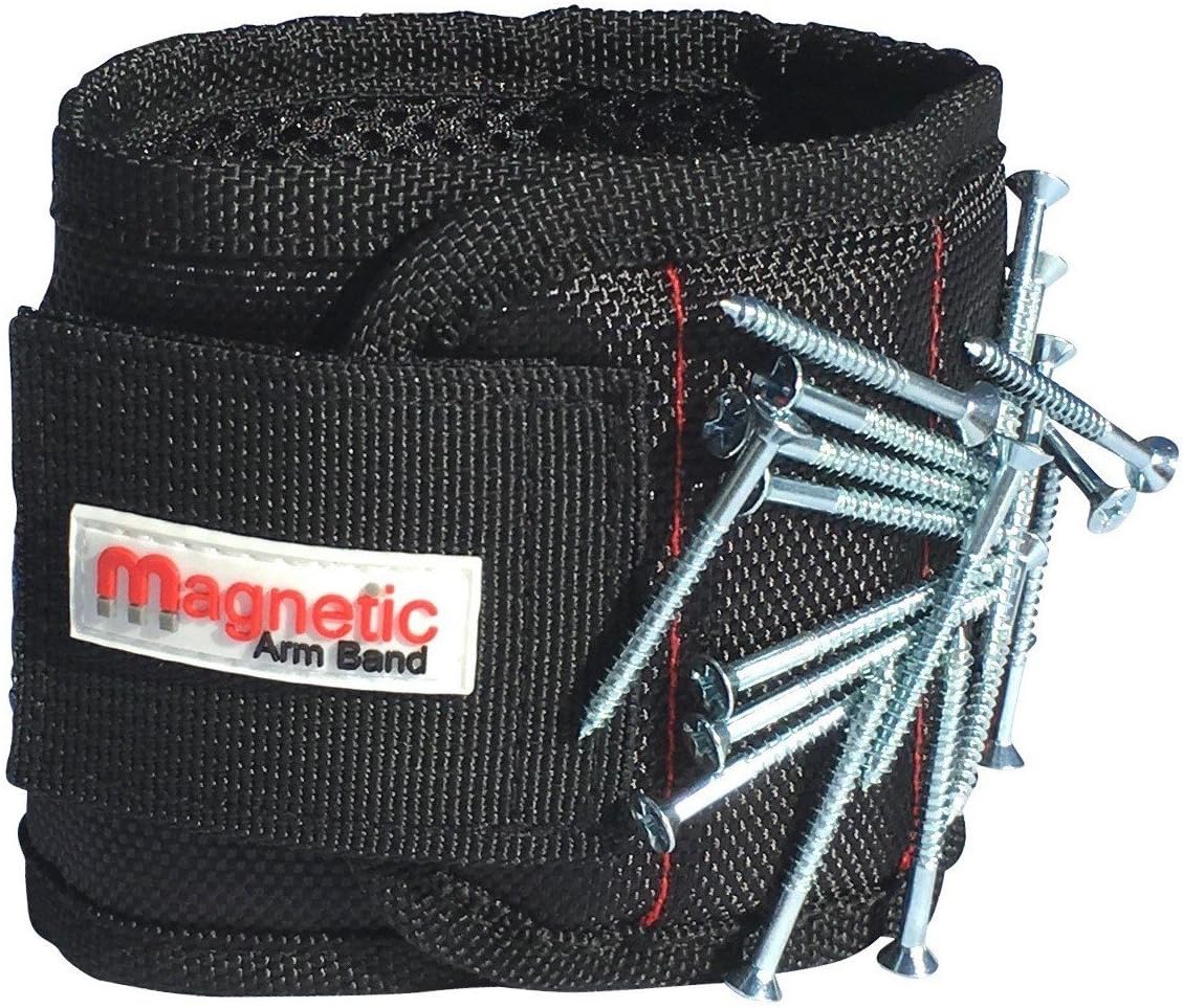 Magnetic Arm Band's Magnetic Wristband - Strong Neodymium Magnets embedded throughout wristband for holding nails, screws, bits, fasteners, washers, bolts, small tools, and much more