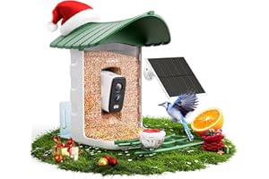 SEHMUA Bird Feeder with Camera, 1 Year Trial AI Identify, Birds Watching Camera with 4 DIY Add-ons, Smart Birds Cam with Solar Panel for Outdoor, Auto Record Videos, Gift for Bird Lover