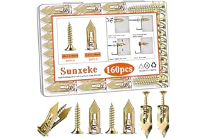 Sunxeke 160 Pcs Self Drilling Drywall Anchors with Screws,80 Sheetrock Anchors (0.47x1.18 Inch) & 80 Zinc Expansion Screws,2025 Upgraded Zinc Plated Steel,No Drill Needed,Hold 66LB for Wall Hanging