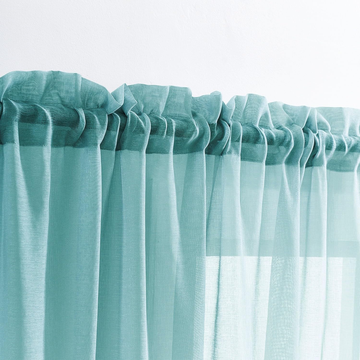 MYSTIC-HOME Sheer Curtains 45 Inch Length, Rod Pocket Voile Drapes Treatments Semi Crinkle Curtain Panels Set of 2, Grey Teal, 52" Wx45 L