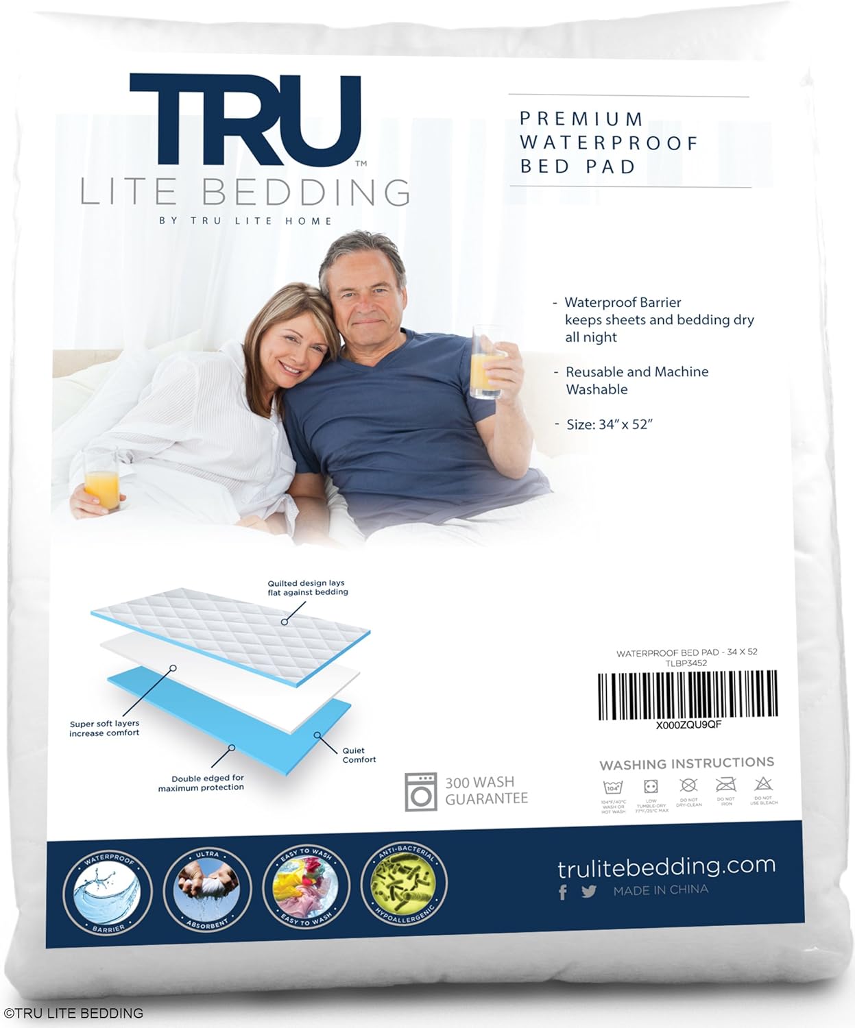 TRU Lite Bedding Reusable Incontinence Pad Washable, Waterproof