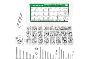 LUKAISEN 820PCS Screws and Nuts, M2 M3 M4 Metric Bolts and Nuts Assortment, 304 Stainless Steel Hex Button Head Cap Lock & Flat Washers Bolts Assortment Kit with 3 Wrenches for 3D Printer Furniture Industrial