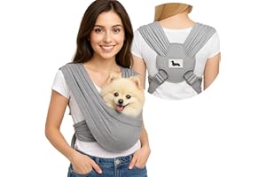 Barks & Mulligans Adjustable Dog Sling for Small Dogs, Puppy Carrier for Pets 0–15 lbs, Cat Sling Wrap, Dog Purse Bag, Hands-Free Pet Holder for Travel or Everyday Use (Light Gray, Regular Fit)