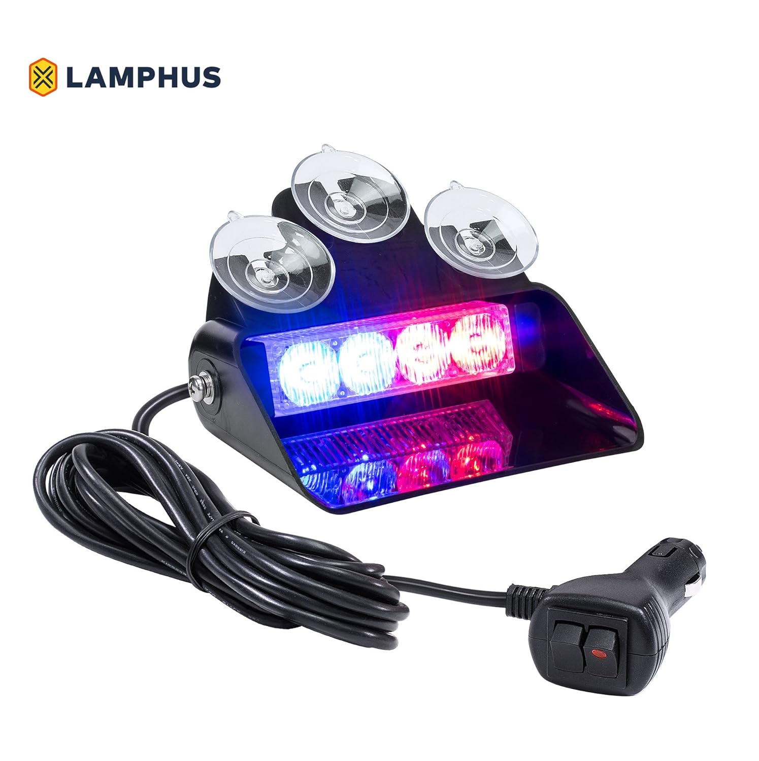 LAMPHUS SolarBlast SBWL14 Emergency Vehicle LED Dash Light [4W LED] [32 UNIQUE FLASH PATTERNS] [ADJUSTABLE ANGLE] Strobe Light for Dash, Deck & Windshield - Blue Red