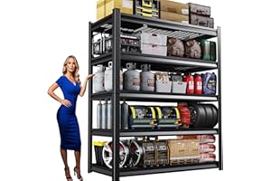 LBVSKK 72''H Garage Shelving Heavy Duty 5-Tier Adjustable Storage Shelves Unit,3000 LBS Metal Utility Rack Shelf for Industries, Warehouses, Basement,Black (72''H x 59''W x 19.7''D)