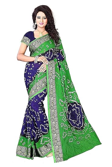 Women's Mysore Silk Saree With Blouse Piece (blue bandhani ad_Blue)