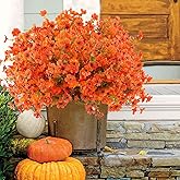Rowfad 18 Pcs Artificial Mums Flowers Outdoor Plastic Fall Flowers Fake Mums Autumn Greenery Flower for Porch Window Box Farmhouse Thanksgiving Home Decor ((18, Orange)