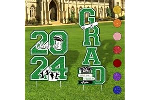 CESOF Graduation Yard Signs Class of 2024 Green Graduation Decorations - 4pcs Waterproof Large Size Glittering 2024 Grad Outdoor Lawn Decor with Stakes - High School College Congrats Grad Party Supplies