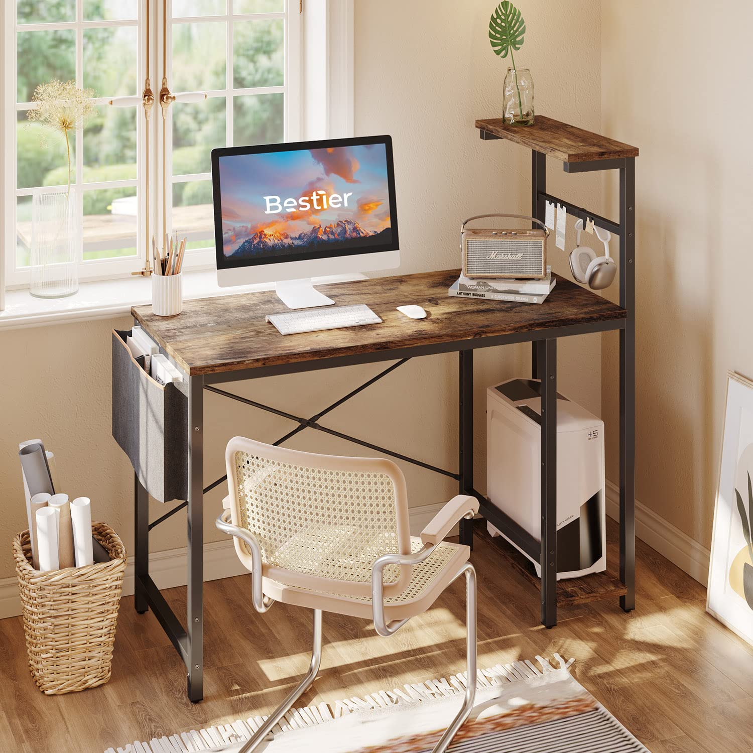 Mua Bestier Computer Desk with LED Lights, Gaming Desk with 4 Tier ...