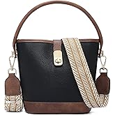 FOXLOVER Coated Canvas Bucket Crossbody Bags for Women Top-Handle Handbags Small Satchel Purse Trendy Twist Lock