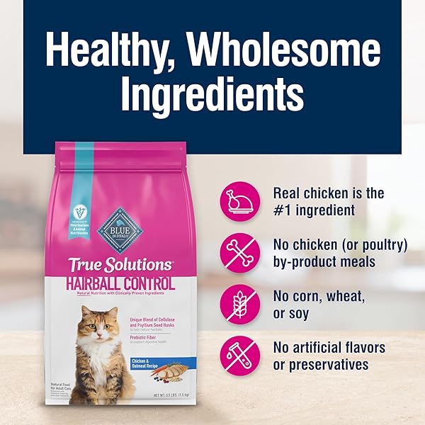BLUE BUFFALO TRUE SOLUTIONS HAIRBALL CONTROL NATURAL DRY CAT FOOD FOR ADULT CATS, CHICKEN, 11-LB. BAG
