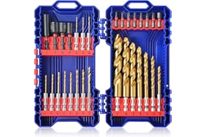 HIGHFIRE 30pcs Hex Shank Stepped Point Drill Bit Set, 1/16"-1/2" for Impact Drivers, Titanium Drill Bits for Metal, Steel & Acrylic - No Pilot Hole Needed - Industrial, MRO & DIY Use