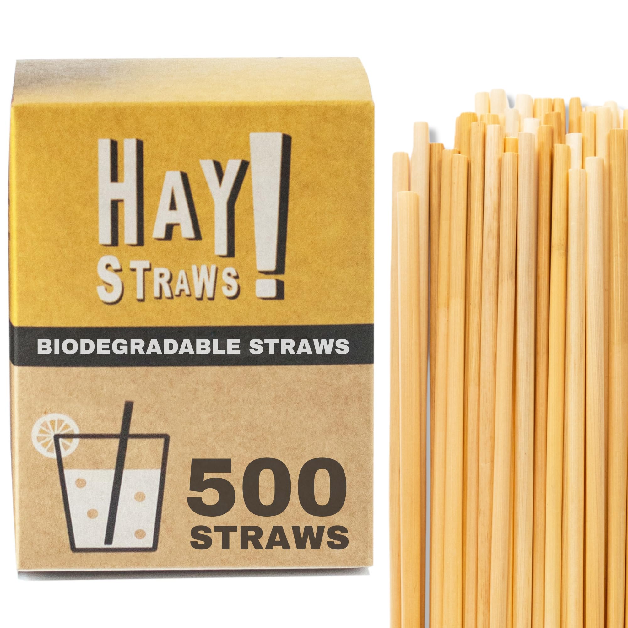 HAY! Straws Cocktail Straw| 500ct | 5" | 100% Biodegradable, 100% Plant-Based, Never Soggy, Gluten-Free | Sustainable Alternative to Plastic & Bioplastic Straws