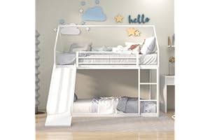 Morhome Twin Over Twin Bunk Bed with Convertible Slide and Ladder, Low Floor Bunk Bed Solid Wood Bed Frame for Kids Boys and Girls, No Box Spring Needed