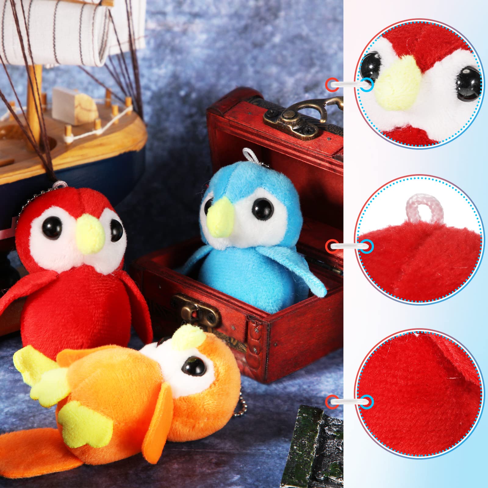 Zomiboo 9 Pieces Stuffed Parrot on Shoulder Soft Parrot Plush Animal Pirate Costume Accessory 3.5 Inch Blue Scarlet Orange Bird Toys Stuffed Bird for Holiday Pirate Party Decoration Supplies