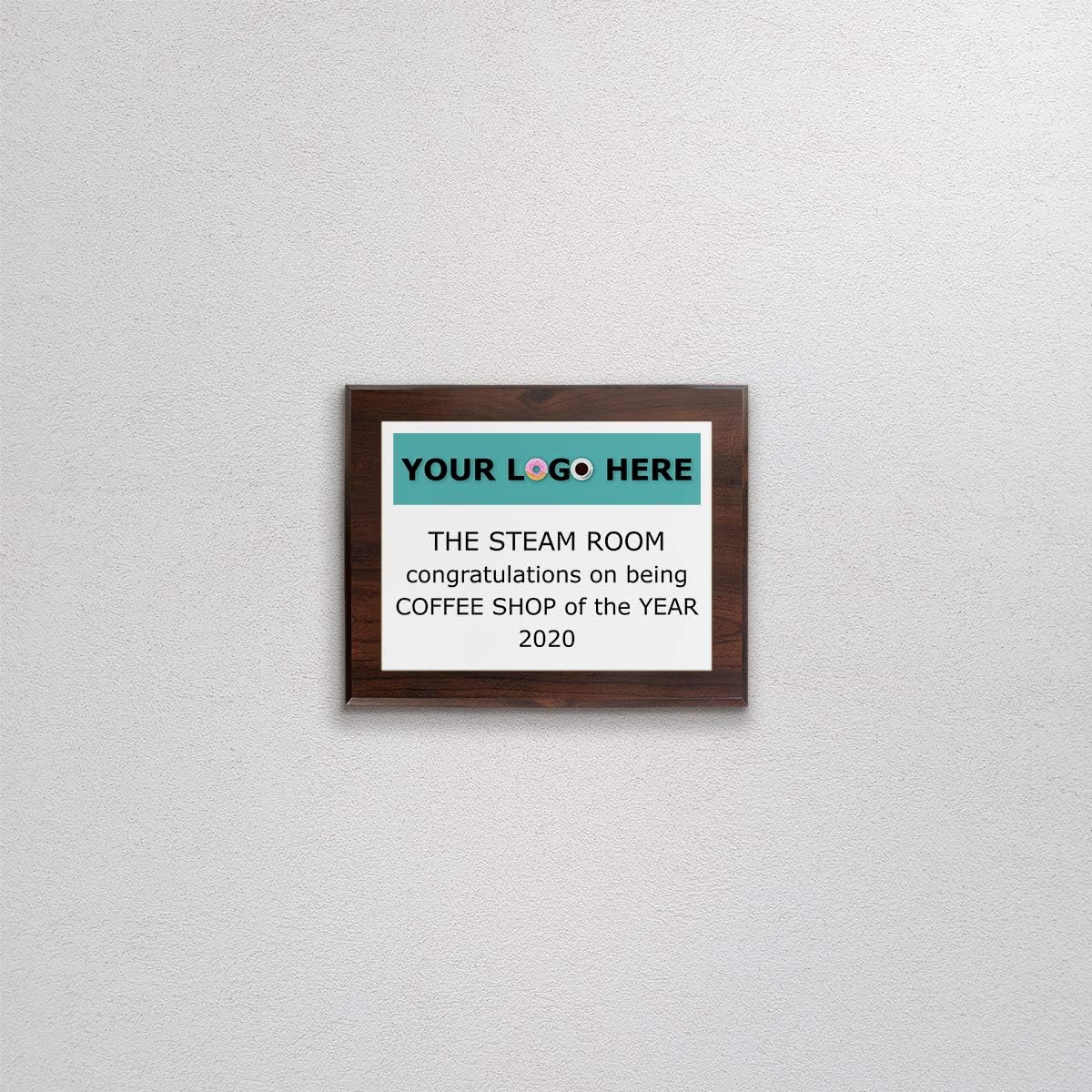 PlaqueMaker Personalized Award Plaque, Aluminum Recognition Certificate, Customized Text and Picture Options (8" x 10", White Metal, Coated Cherry Board) : Office Products