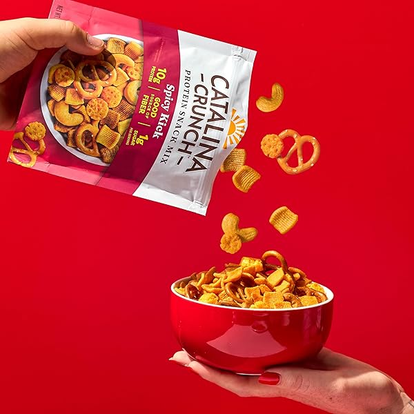 CATALINA CRUNCH PROTEIN SNACK MIX WITH CHEESE CRISPS – 10G PROTEIN, 1G SUGAR PER SERVING – GOOD SOURCE OF FIBER, KETO, GLUTEN FREE – SPICY KICK, 5.25 OUNCE BAG (PACK OF 1)