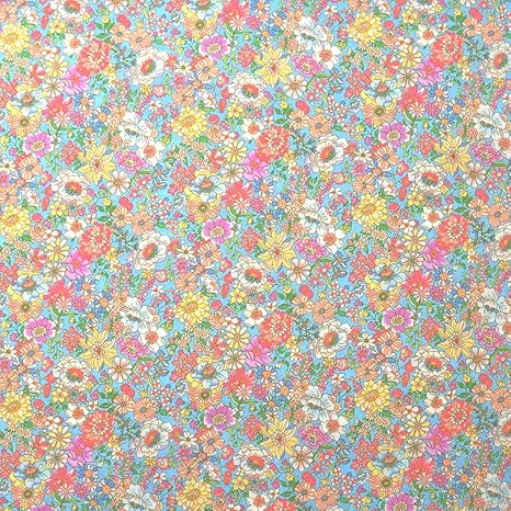 Amazon ブロード 生地 ボニータ 花柄 フラワー ボタニカル 布 綿 50cm単位販売 サックス 布 生地 通販