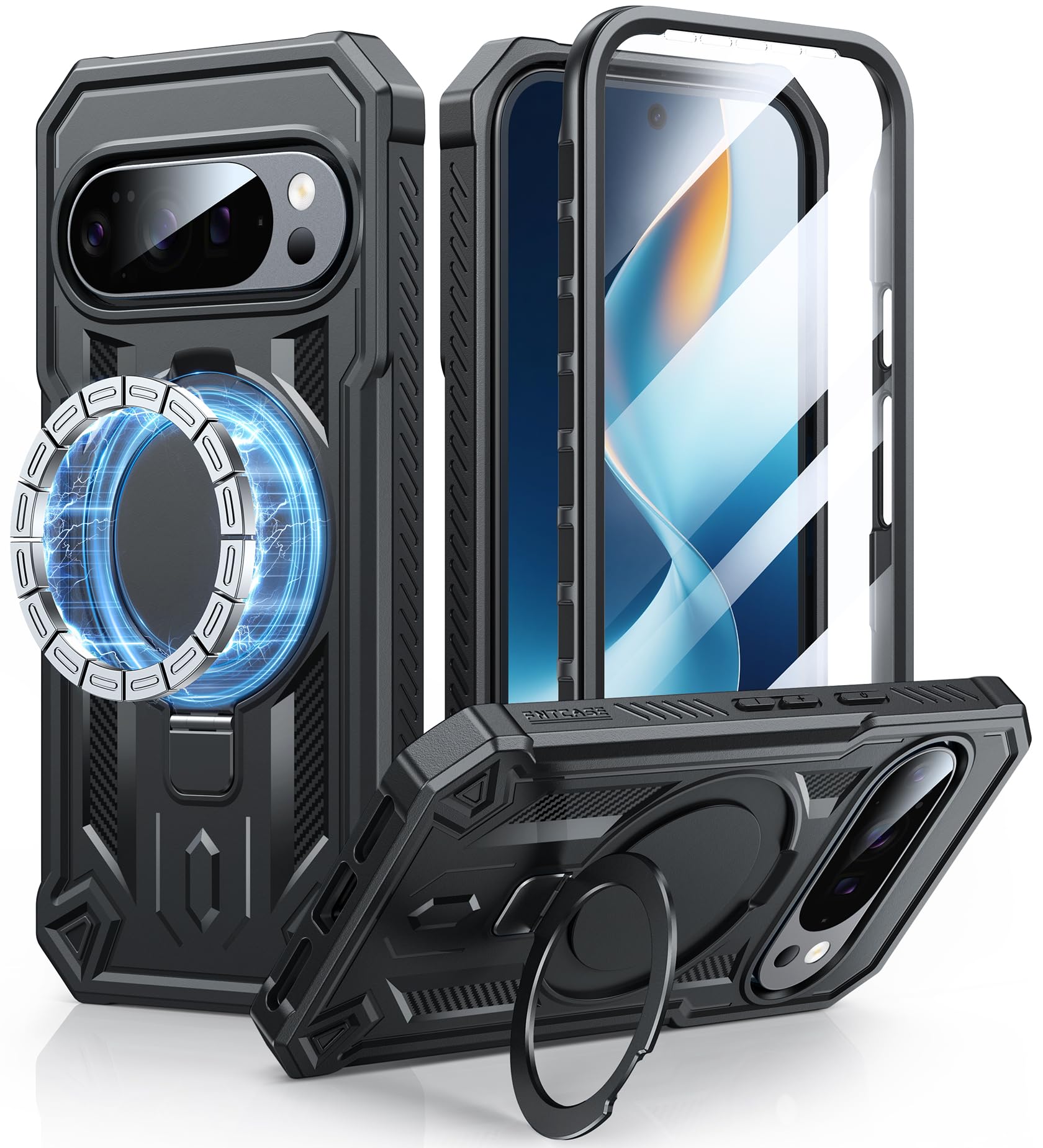 Photo 1 of FNTCASE for Google Pixel 10 & 10 Pro Case: for Pixel 9 & 9 Pro Case with Magnetic Ring Stand Holder | Military Grade Shockproof Protective Rugged Cell Phone Cover | Heavy Duty Cases - 6.3 Inch Black