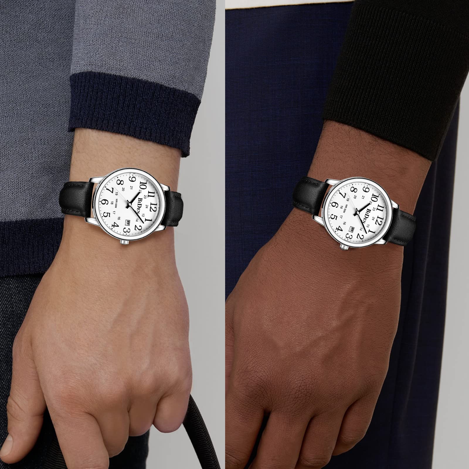 HANPOSH Watches Men's Watch Analogue Quartz Watches for Men Waterproof Wristwatches Men's Fashion Business Watch with Date Leather Strap