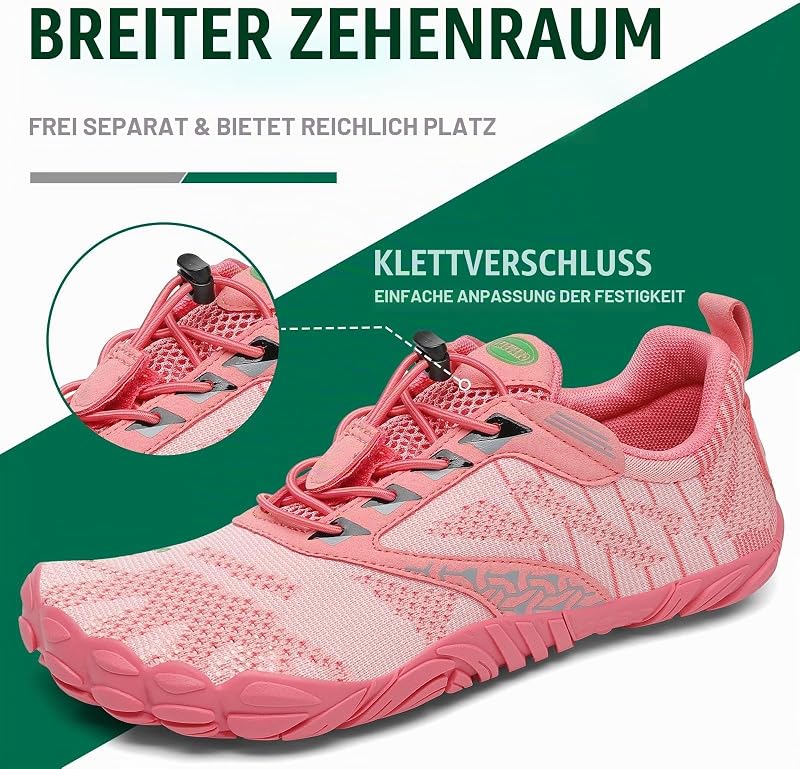Barfußschuhe Herren Barfussschuhe Damen Barfuss Schuhe Zehenschuhe Outdoor Fitnessschuhe rutschfest Traillaufschuhe Barefoot Shoes mit Zero-Drop Solhe Lachsrosa,Gr.42