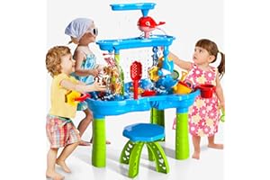 CI VETCH Kids Sand Water Table Toys for Toddlers, 3-Tier Outdoor Sand Water Play Table Toys for Toddlers Kids, Beach Toys Backyard for Toddlers Age 1-3 3-5