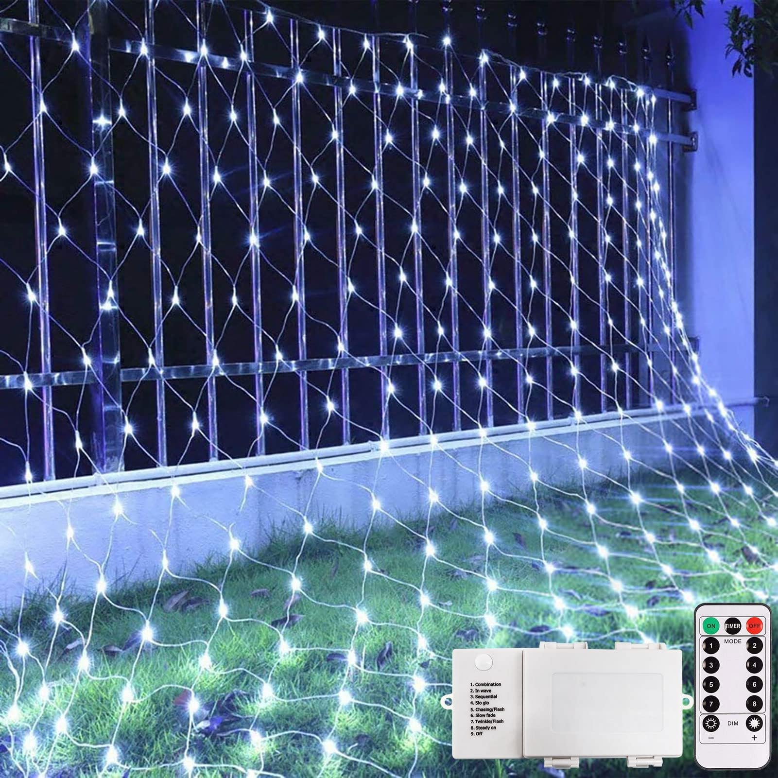 CCILAND 3m x 2m Battery Operated LED Net Mesh Lights, 200 LED Decorative String Lights for Garden Bedroom Festival Tree [Remote,8 Mode,Timer,Dimmable] Cool White