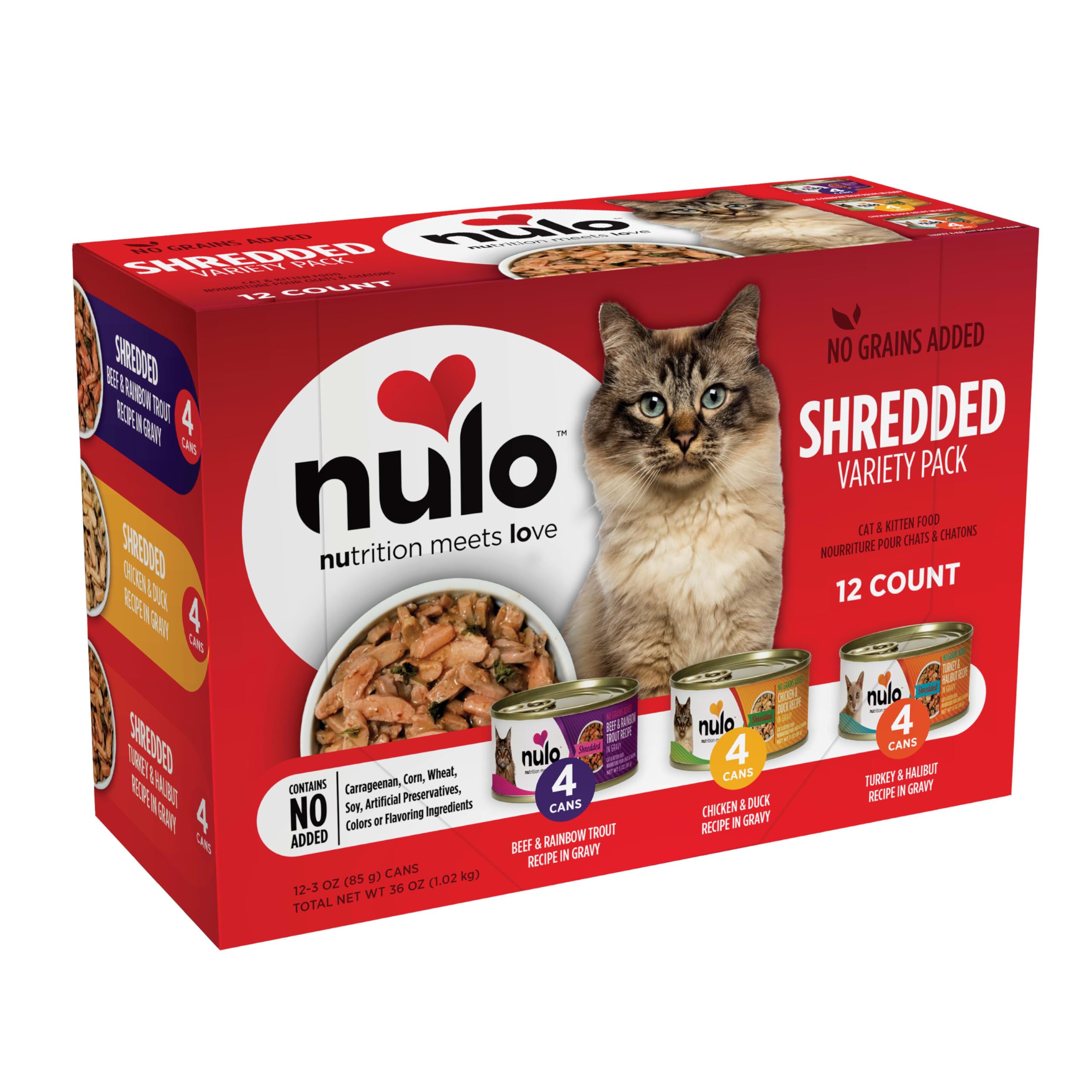 Photo 1 of Nulo Variety Flavors Grain-Free Shredded Wet Canned Cat Food, 3 Ounce (Pack of 12)