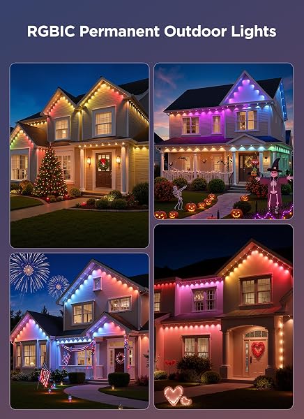 SMARTDAWN PERMANENT OUTDOOR LIGHTS, 100FT 64 BULBS RGB LED OUTDOOR STRING LIGHTS, DIY SCENE MODE, IP68 WATERPROOF CHRISTMAS LIGHTS FOR DAILY DECOR, HOUSE ROOF, HOLIDAY DECORATIONS, OUTSIDE