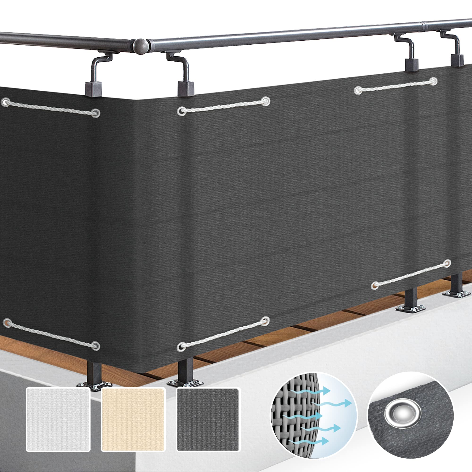 Sol Royal Fence Balcony Privacy Screen Garden 90x300 cm - Protection for Terrace Patio Windbreak - Sun Wind UV-Light Outdoor Screens & Protection Anthracite - SolVision HB2